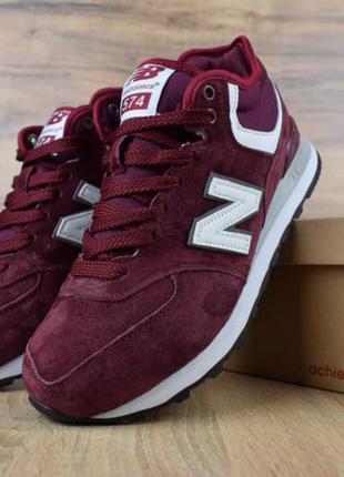 Женские кроссовки new balance 574 бордовые с белым мех зима скидка sale | жіночі кросівки знижка10 фото