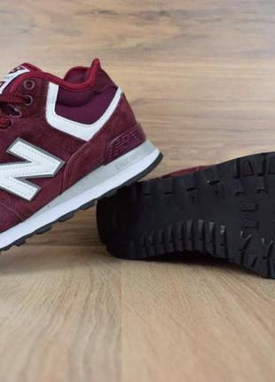 Женские кроссовки new balance 574 бордовые с белым мех зима скидка sale | жіночі кросівки знижка7 фото