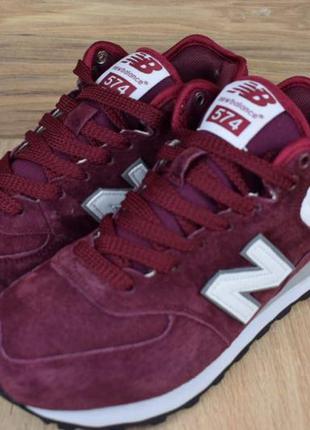 Женские кроссовки new balance 574 бордовые с белым мех зима скидка sale | жіночі кросівки знижка9 фото