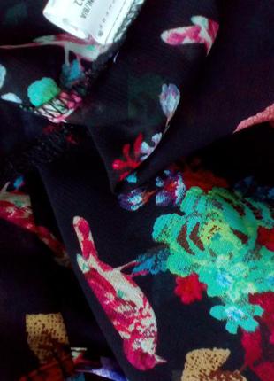 Шифоновая блузочка с принтом цветы и птички 🌹🐦5 фото