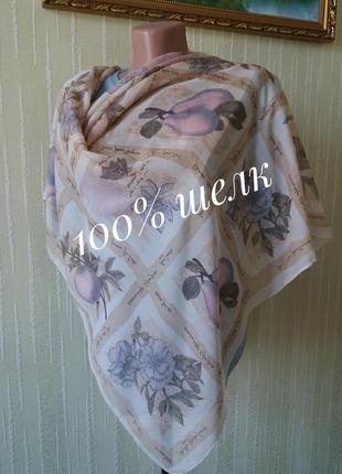 Шелковый платок цветы фрукты 100% шелк
размер 90х90
