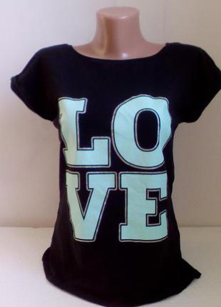 Чёрная футболка c принтом любовь, love 💙