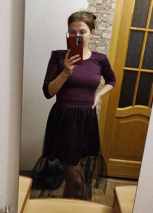 Платье для торжеств с фатином и кружевом цвет марсала распродажа3 фото