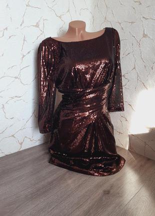 Платье сукня вечернее с пайетками терракот,46 размер