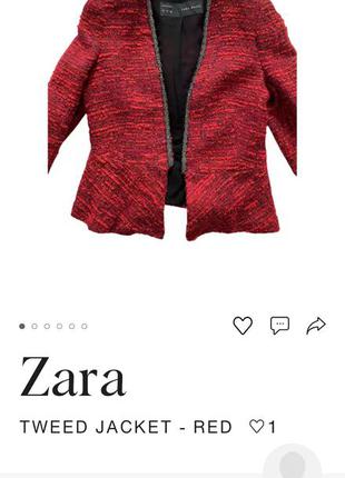Стильный твидовый красный букле блейзер пиджак жакет с украшением бисером zara в стиле chanel3 фото