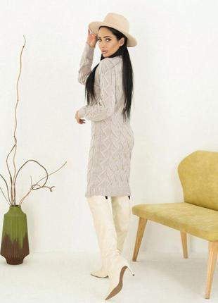 Бежевое вязаное шерстяное платье в 4х цветах3 фото