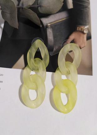Тренд новые акриловые серьги цепь желтые сережки неоновые подвески пластик кульчики3 фото