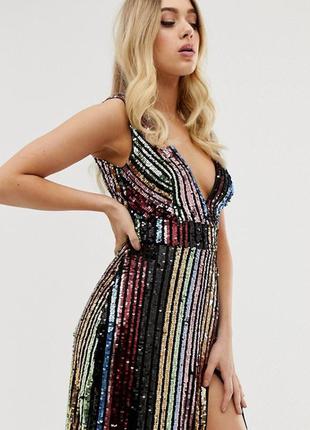 Шикарное платье магазина asos, с разрезом в разноцветные паетки!2 фото