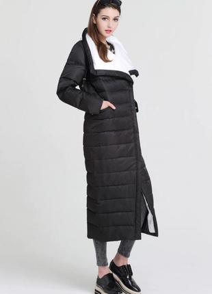 Элитный длинный зимний черный пуховик пуховое зимнее пальто настоящий пух 90% basic vogue10 фото