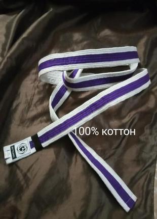 Пояс для кимоно фирмы  bytomic 240, cotton,белый с фиолетовой полосой!1 фото