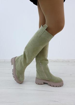 Високі чоботи труби італійська замша р36-41 високі чоботи труби ботфорти ботворти