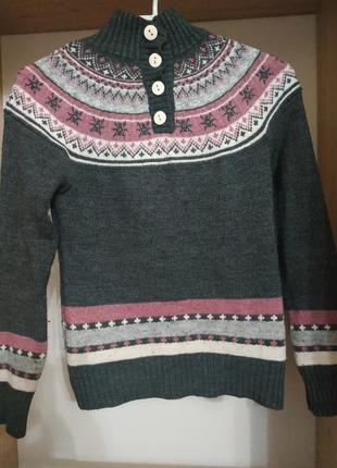 Зимова кофта з натуральної шерсті, кофта під шию, тепла кофта, в'язання пов'язана кофта