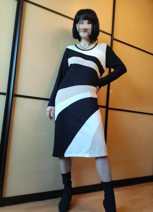 Платье трикотажное  миди на осень зима с длинними  рукавами и принтом от mona