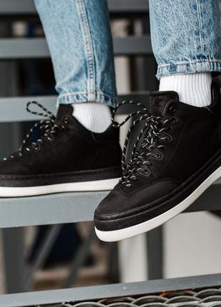 Зимние мужские ботинки на меху south half, черные/белые (черевики чоловічі зимові на хутрі)