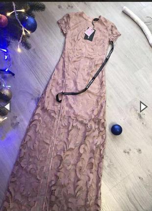 Кружевное платье с большим разрезом, кружевное вечернее платье миди2 фото
