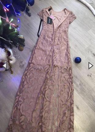 Кружевное платье с большим разрезом, кружевное вечернее платье миди5 фото