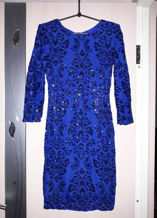 Красивое платье синее с пайетками1 фото
