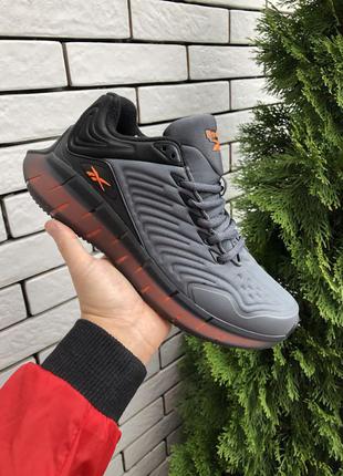 Чоловічі зимові кросівки reebok сірі з помаранчевим зима осінь термо