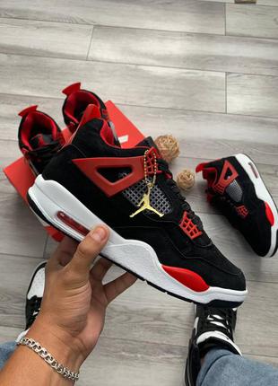 Замшеві чоловічі кросівки nike air jordan retro 4 black 🔺 найк аїр джордан