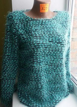 Легкий светр бірюзовий жіночий з подовженою спинкою