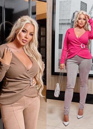 Блуза «запах»  ткань: трикотаж ангора «рубчик»  цвет: чёрный , белый , мокко , малина, зелёный  декор-пряжка ассиметричной формы