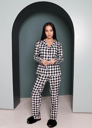 L liza 20468 жіноча піжама преміум класу байка чорно біла сорочка і штани в клітинку