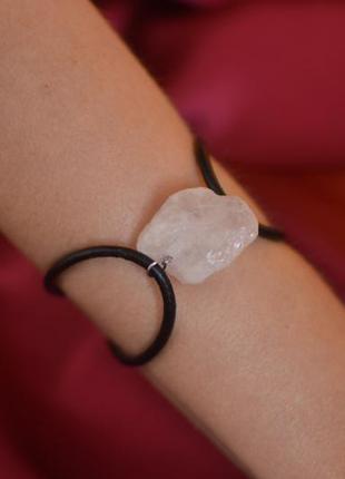 Кожаный браслет с горным хрусталем "кристалл" сталь