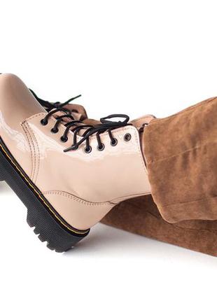 Dr. martens jadon patent beige зима, на меху ❄️ женские ботинки доктор мартинс4 фото