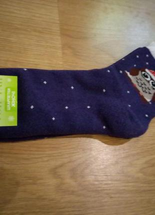 Шкарпетки махрові з совами фіолетові2 фото