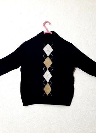 Basler брендовый тёплый свитер шерстяной чёрный с ромбами на мальчика/девочку 8-10лет