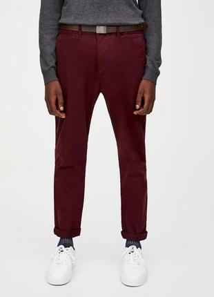 Штани бордові прямого крою з кишенями бавовняні pull&amp;bear