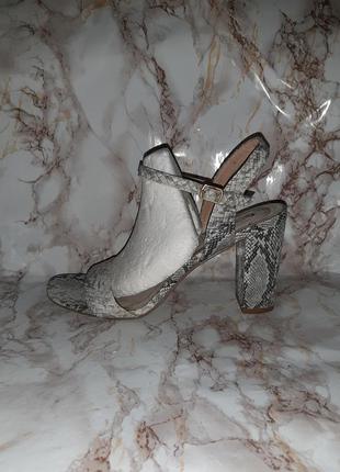Серые босоножки на высоком устойчивом каблуке принт-рептилия3 фото