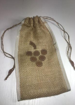 Подарочный чехол- мешок для винных бутылок из натуральной мешковины5 фото