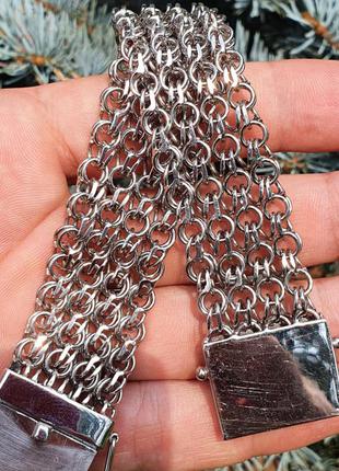 Мощный серебряный браслет плетение ратник