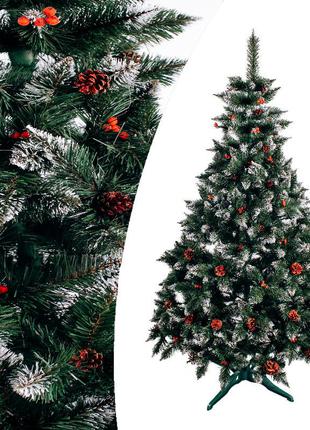 Новогодняя искусственная елка с шишками  "рождественская с красной калинкой" с белыми кончиками  пвх