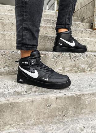 Кроссовки nike air force 1 lv8 5 hight black fur (на меху)