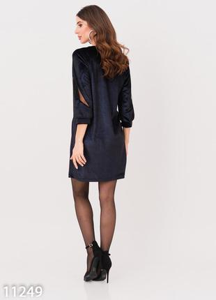 Чорно-синя велюрова сукня з сітчастими вставками3 фото