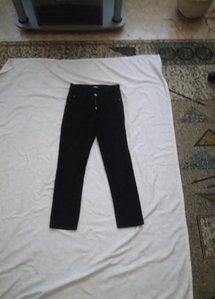 Вельветовые брюки, прямые,  посадка высокая, черные4 фото