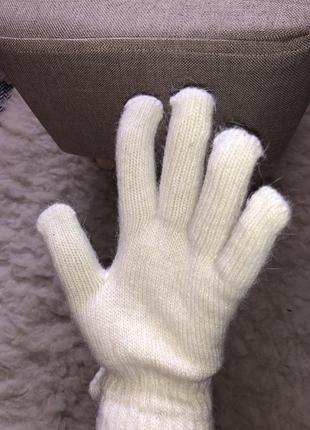 Шерстяные перчатки двойные шерсть натуральные ангора бежевые светлые9 фото