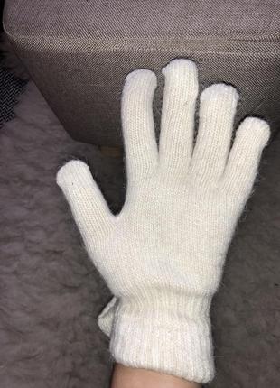 Вовняні рукавички подвійні шерсть натуральні ангора світлі бежеві7 фото