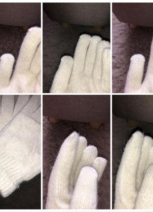 Шерстяные перчатки двойные шерсть натуральные ангора бежевые светлые8 фото