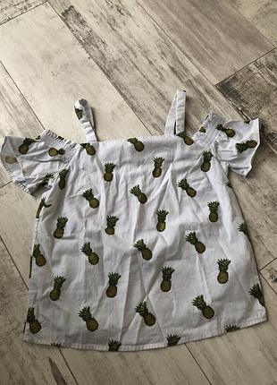 Блуза бавовна відкриті плечі в ананаси