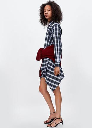Асимметричное платье рубашка в клетку зара туника хлопок