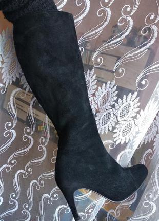 Чоботи високі жіночі туфлі на високому каблуці натуральна замша чорні1 фото