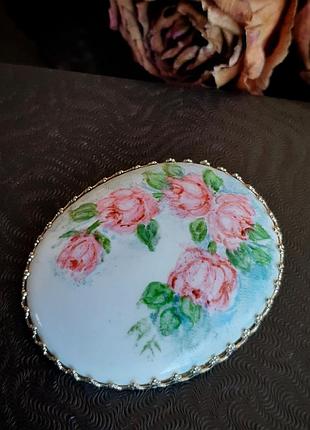 Брошка фарфор вінтаж ручний розпис