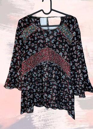Черная цветочная блуза zara в этно стиле