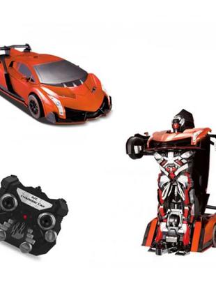 Машинка трансформер с пультом bugatti robot car (оранжевая)4 фото