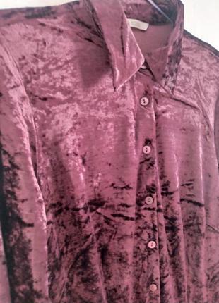 Очень красивая велюровая рубашка, длинный рукав бордо з фиолетовым оттенком2 фото