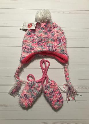 Комплект шапка і рукавиці на мотузочці