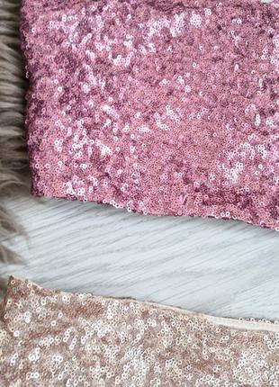 Женский сборный комплект в матовой лаконичной пайетке розовый топ на молнии и юбочка розовое золото4 фото